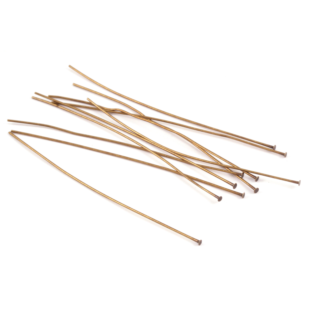 Rivets, Findings & Stringing Antique Brass Head Pins 2" (51.5mm), 24 gauge pack of 10