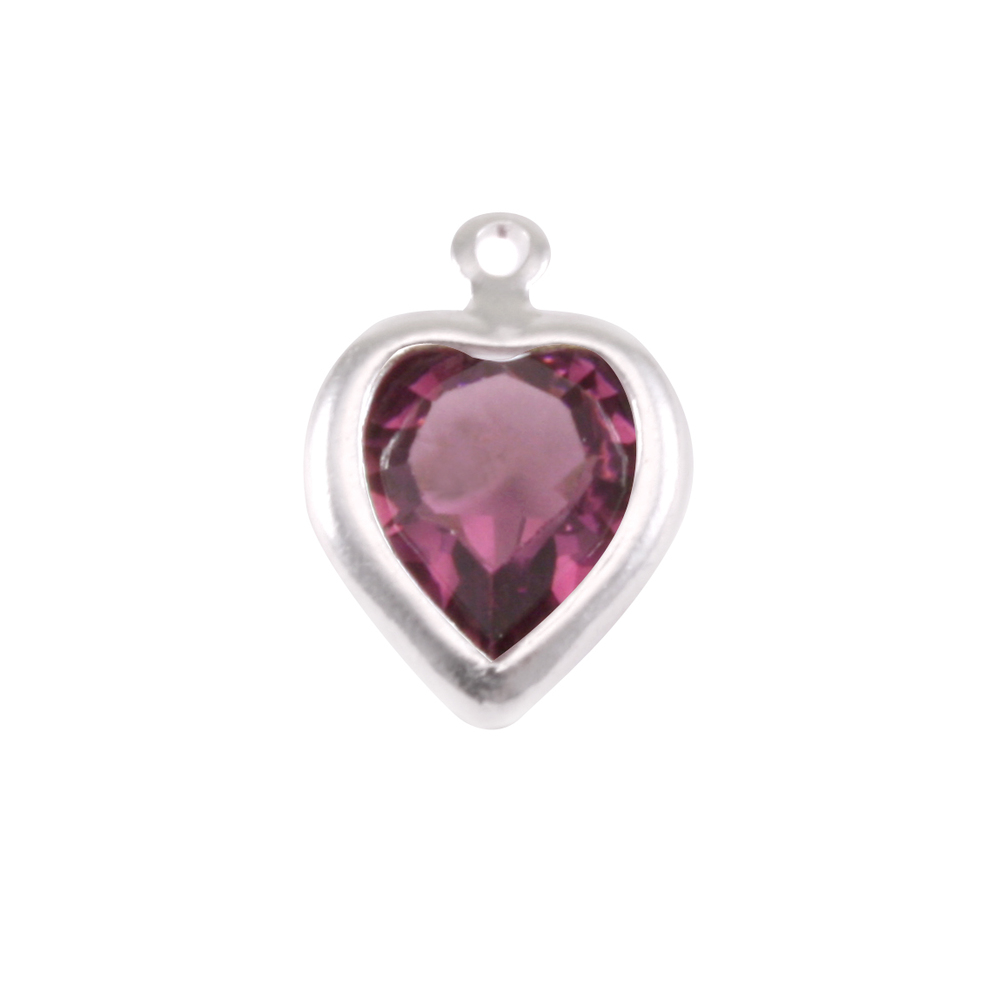 Charms & Solderable Accents Swarovski Crystal Heart Silver Charm (Amethyst - FEBRUARY)