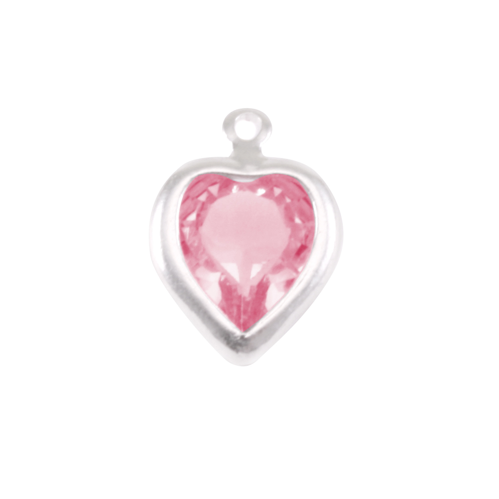 Charms & Solderable Accents Swarovski Crystal Heart Silver Charm Pink Tourmaline (OCTOBER)