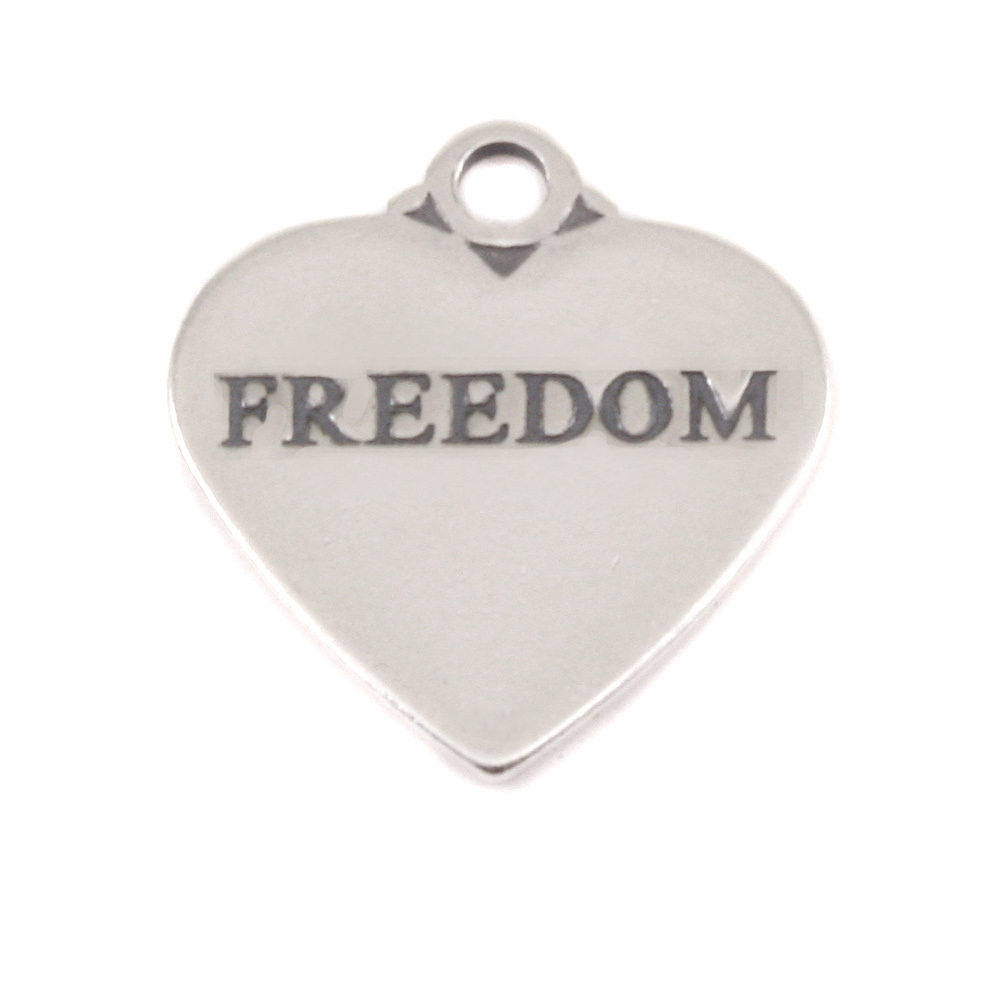 Charms & Solderable Accents Sterling Silver Heart Charm with Top Loop, FREEDOM