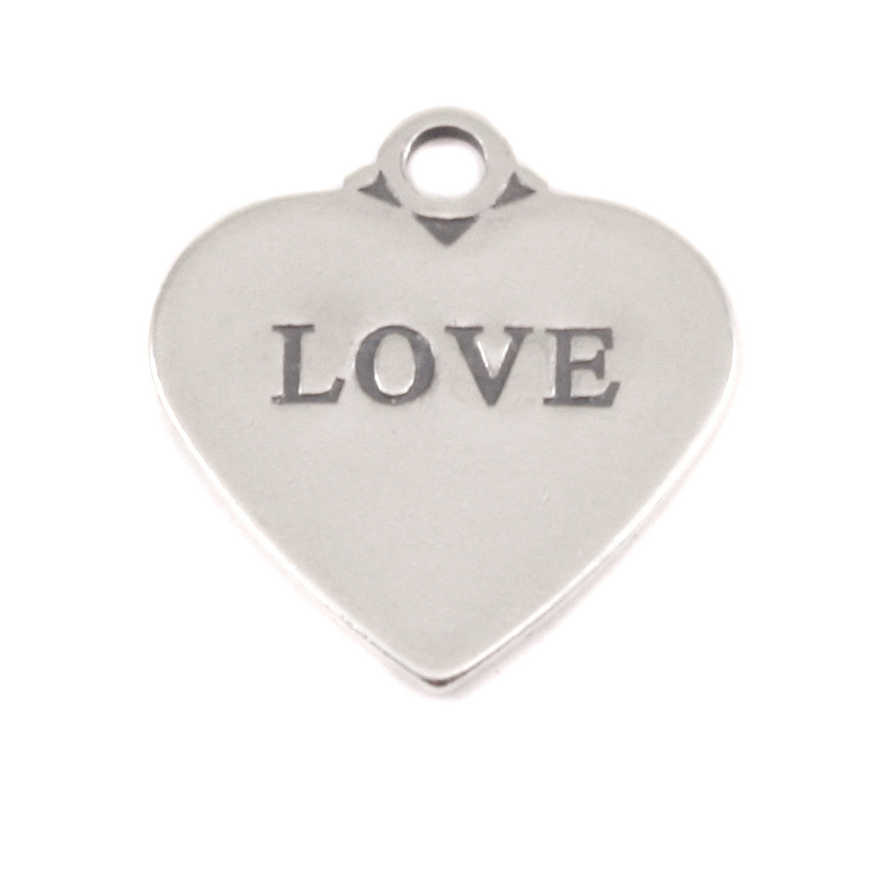 Charms & Solderable Accents Sterling Silver Heart Charm with Top Loop, LOVE