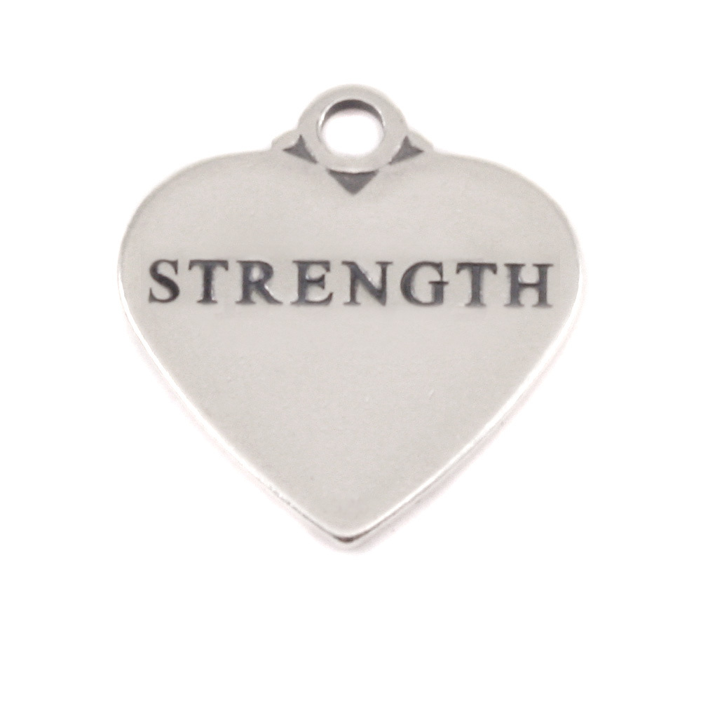 Charms & Solderable Accents Sterling Silver Heart Charm with Top Loop, STRENGTH