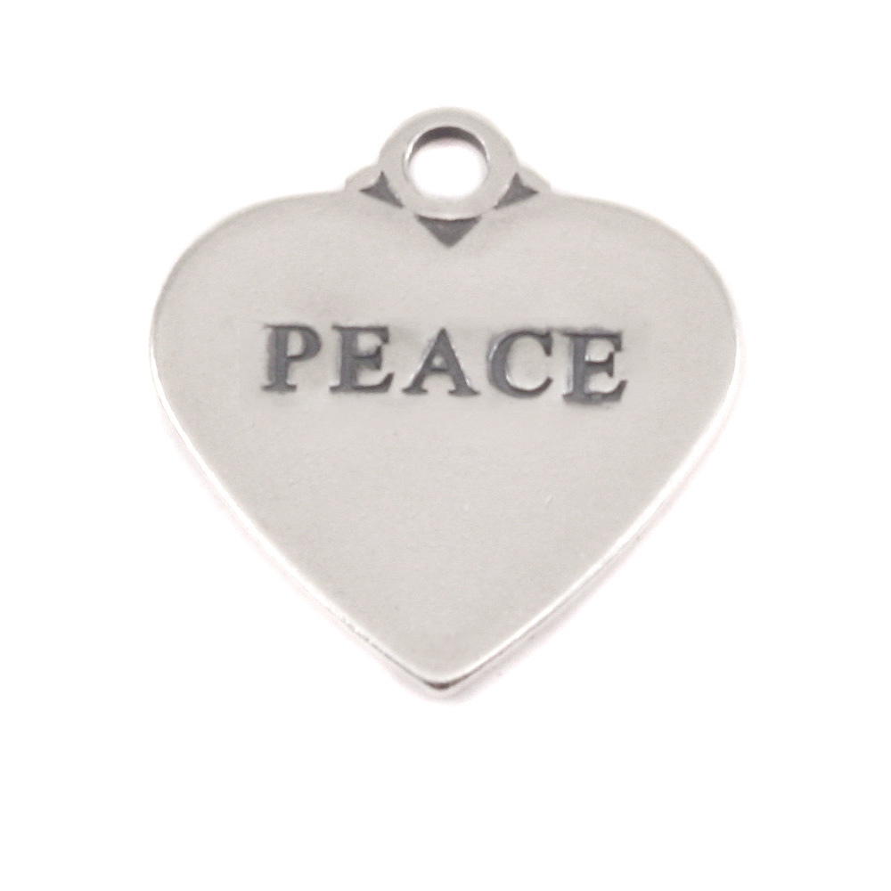 Charms & Solderable Accents Sterling Silver Heart Charm with Top Loop, PEACE