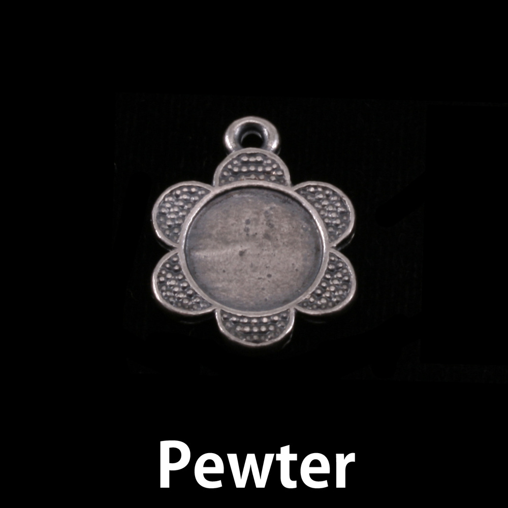 Metal Stamping Blanks Pewter Flower with 6 Petals and Top Loop, 17mm (.67"), 18g