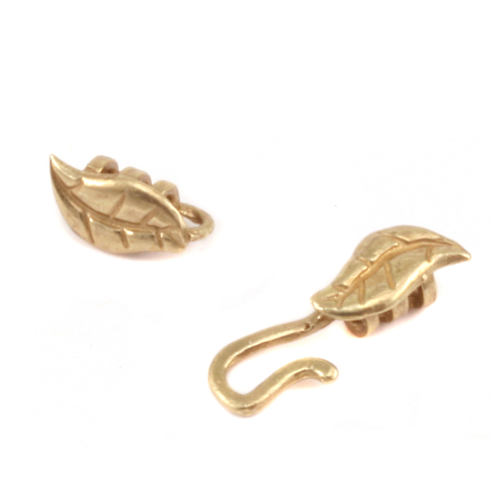 Chain & Clasps Brass Leaf Hook and Eye Clasp with Pinch Ends, 1.5 ID,