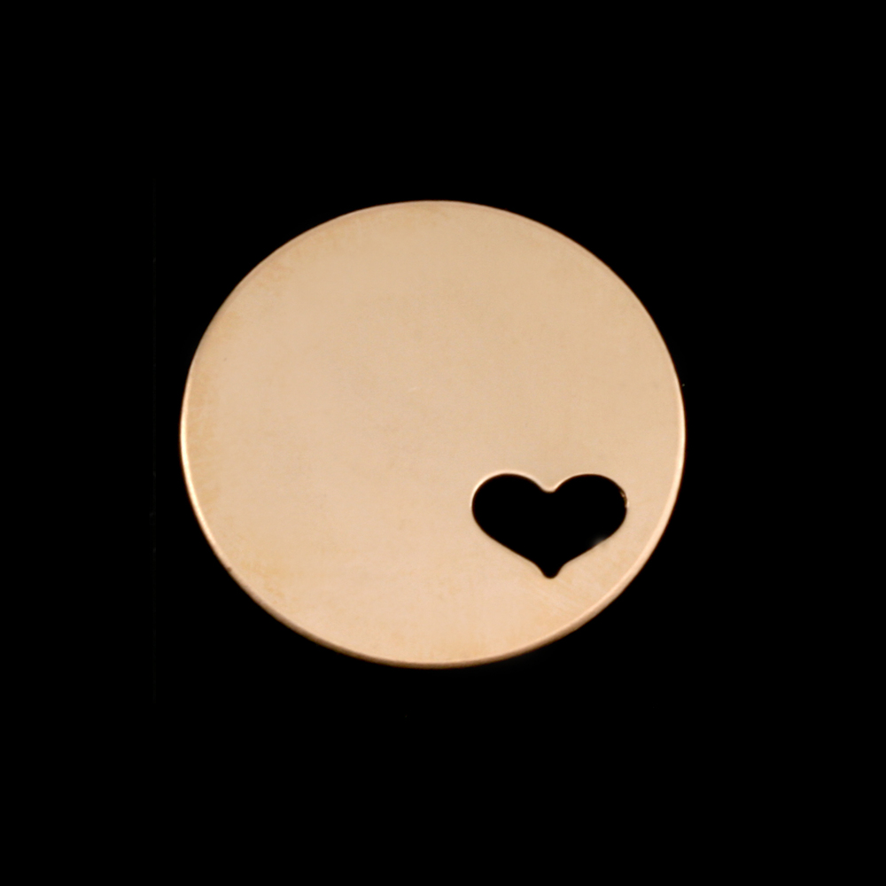 Metal Stamping Blanks Gold Filled Circle with Heart, 22mm (.87"), 24g