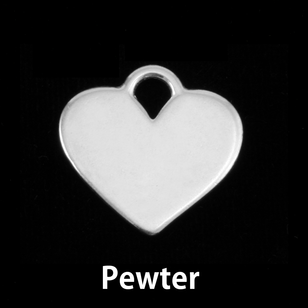 Metal Stamping Blanks Silver Plated Pewter Heart Pendant with Top Loop