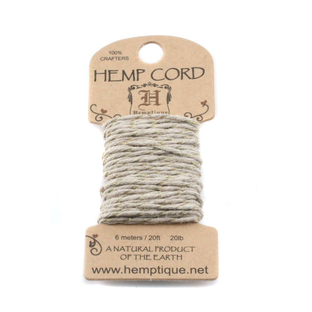 Rivets, Findings & Stringing Hemp Cord- Mini Card Natural and Metallic Gold
