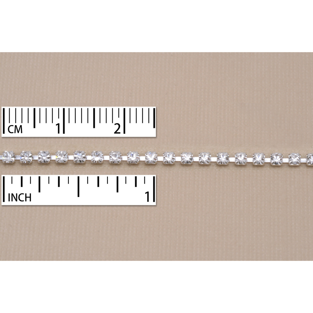 Chain & Clasps Crystal Cup Chain, Silver Plated, 2mm round, Crystal, by the Foot