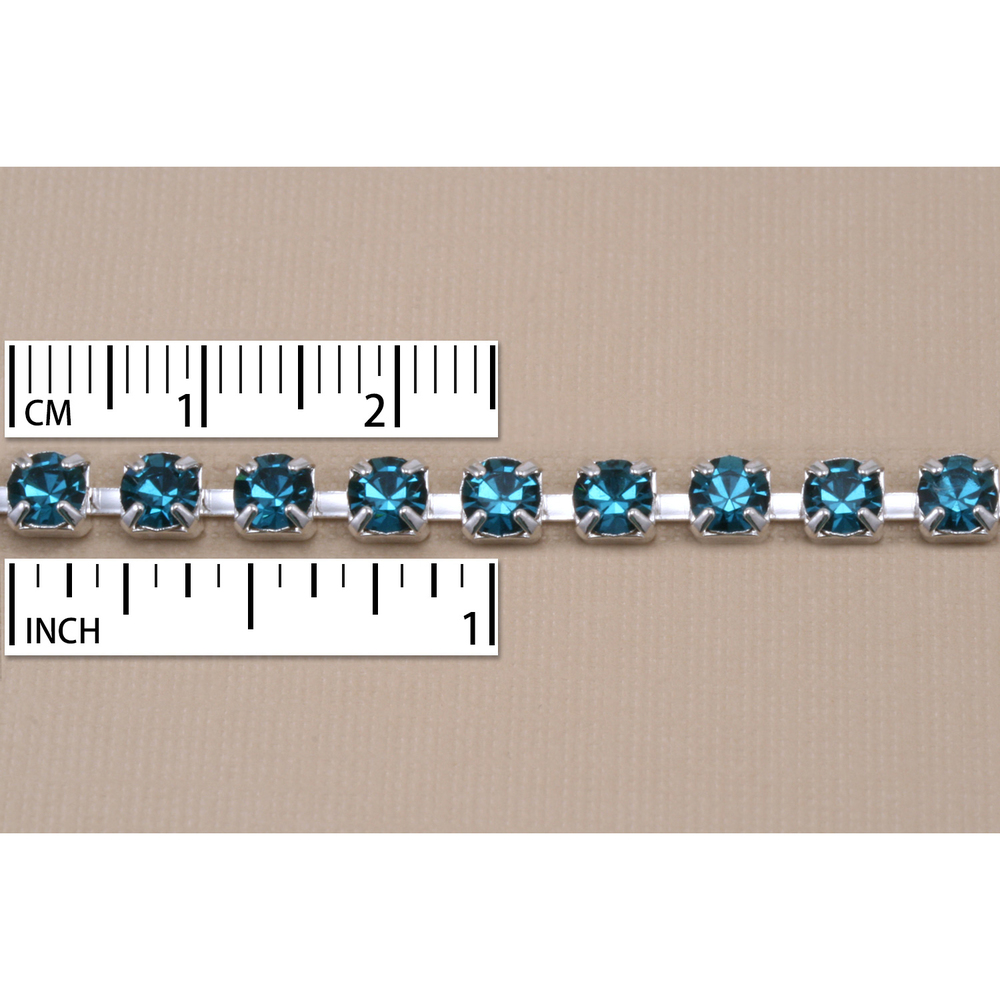 Chain & Clasps Crystal Cup Chain, Silver Plated, 4mm round, Indicolite, by the Foot