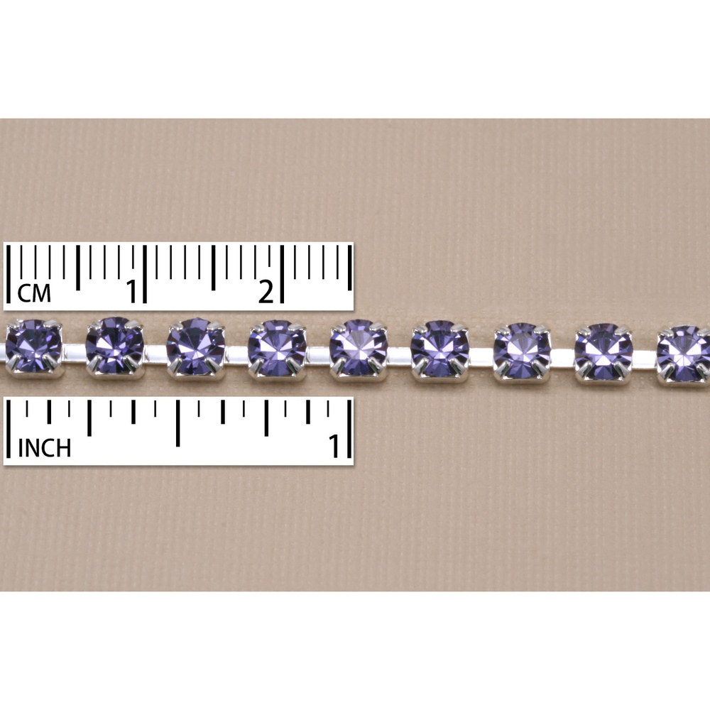 Chain & Clasps Crystal Cup Chain, Silver Plated, 4mm round, Tanzanite, by the Foot