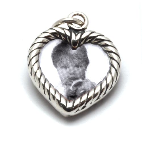 Charms & Solderable Accents Sterling Silver Heart Shaped Photo Frame Charm, Double Sided