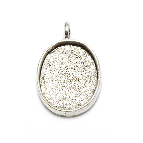 Enamel & Mixed Media Plated Silver Oval Designer Bezel