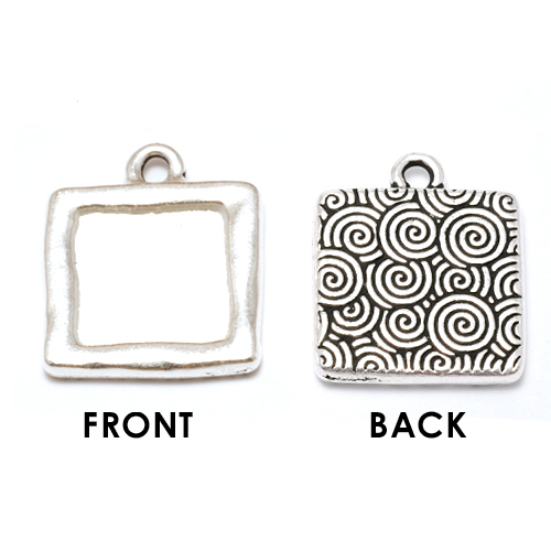 Plated Silver Square Bezel (Plain Front/Spiral Back)