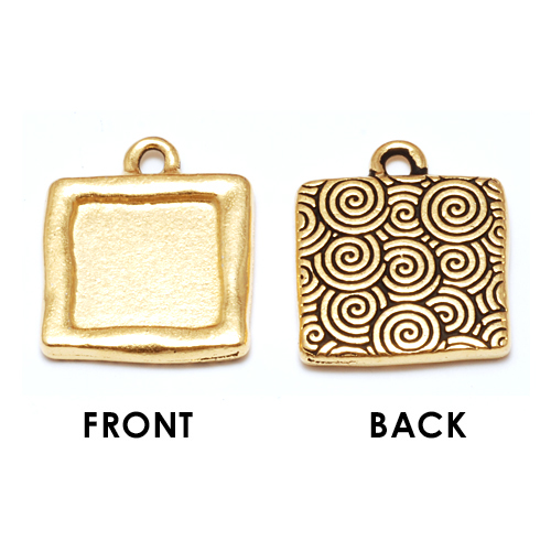 Plated Gold Square Bezel (Plain Front/Spiral Back)